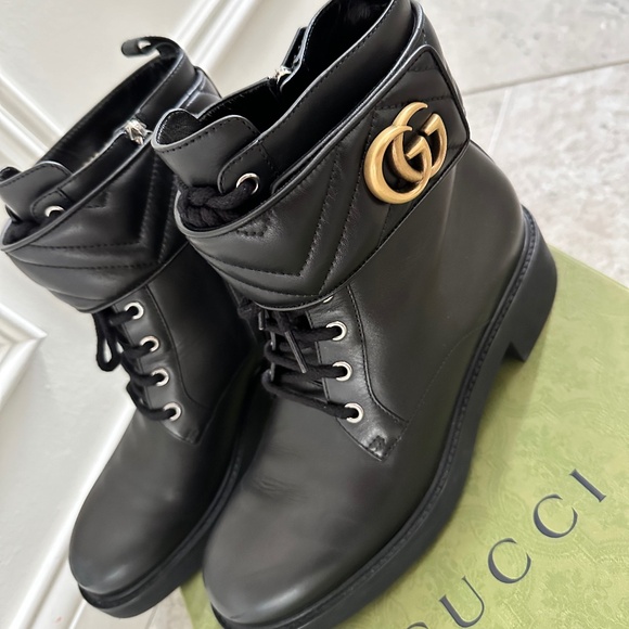 Gucci combat boots leather double G - Picture 1 of 4